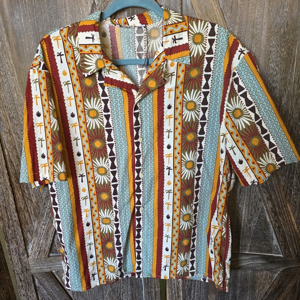 Zara Shirt Men's Size Medium Multi Color Aztec Tribal Print Short Sleeve Boho